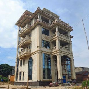 内江 黄金麻花岗岩石材别墅外墙干挂搭配（雕花栏杆花瓶柱门楼罗马柱）