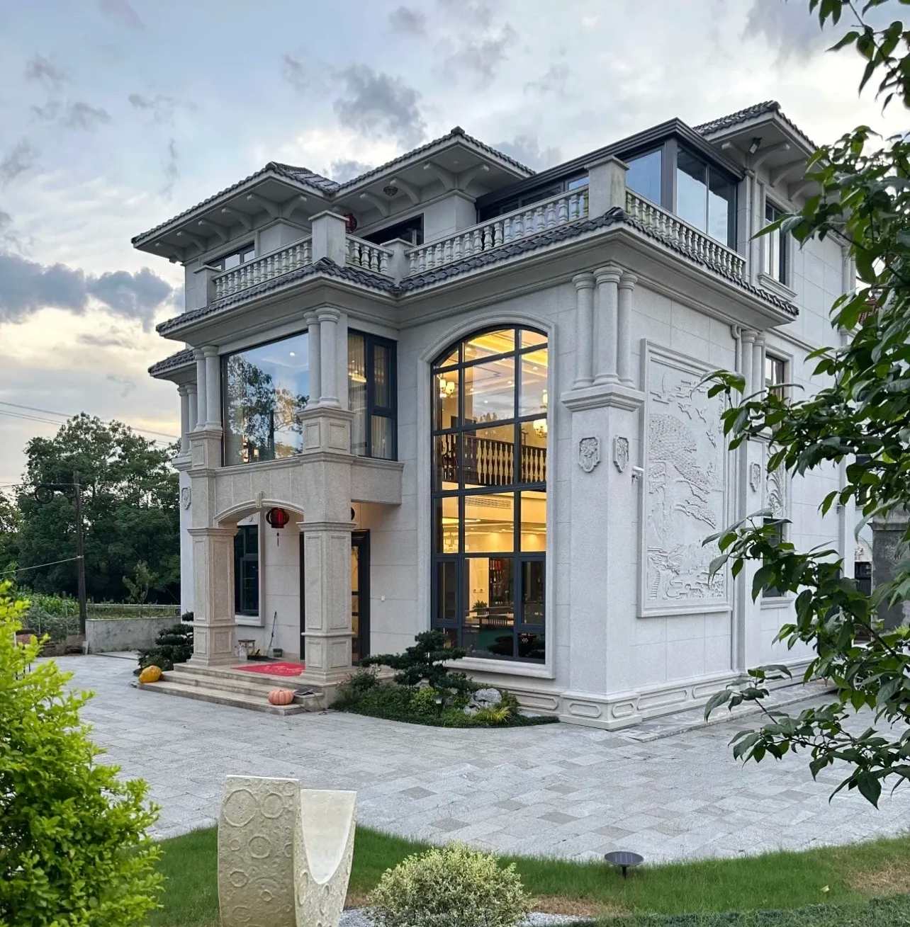 内江 白麻花岗岩私人别墅干挂石材豪华定制