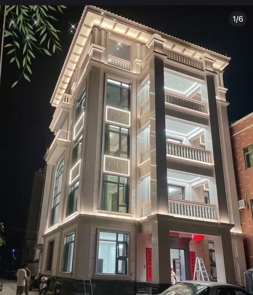 内江 芝麻白花岗岩别墅外墙夜间效果