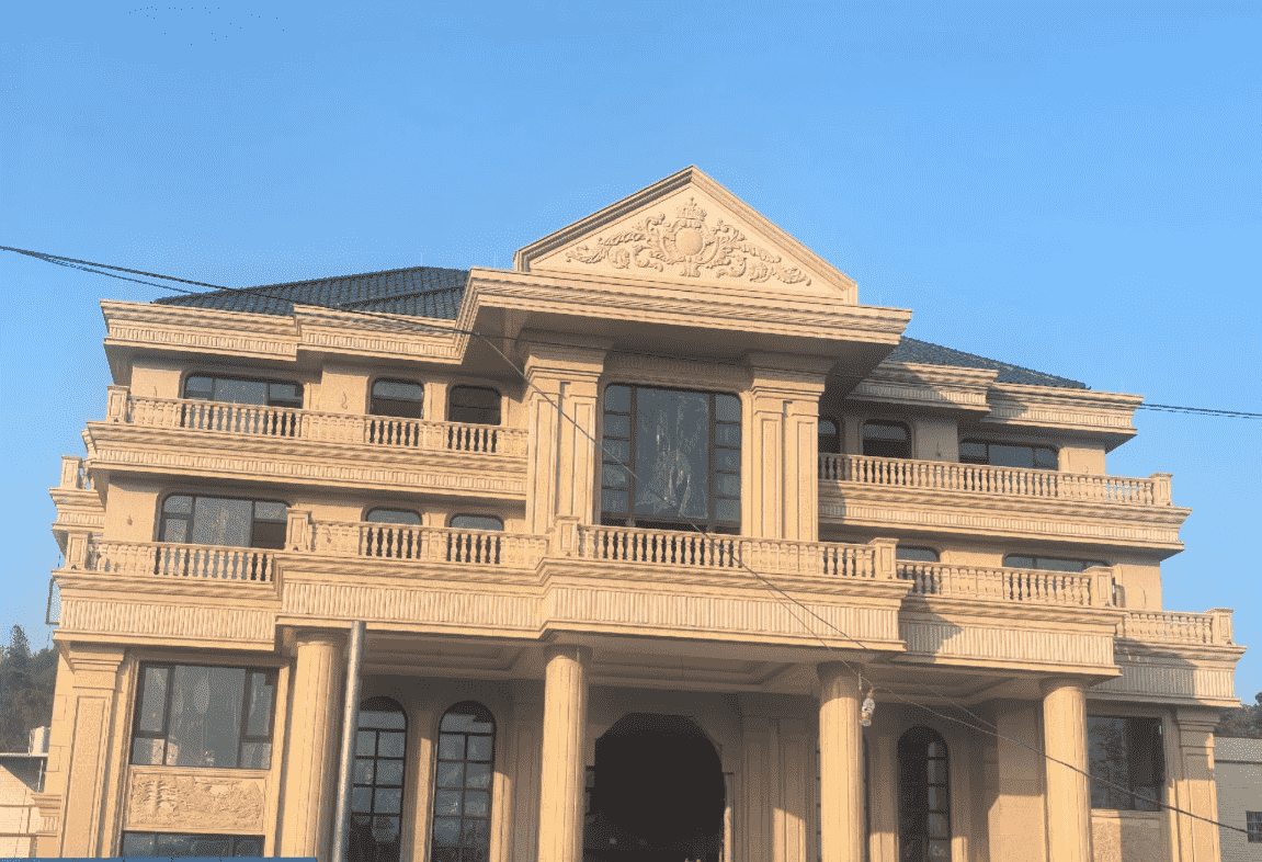 内江黄金麻别墅外墙干挂石材效果示例